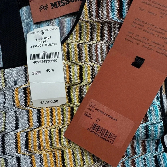 NWT Missoni Metallic Crochet Knit Dress Rainbow Stripe Small IT40 Mini New Rare - Picture 15 of 16